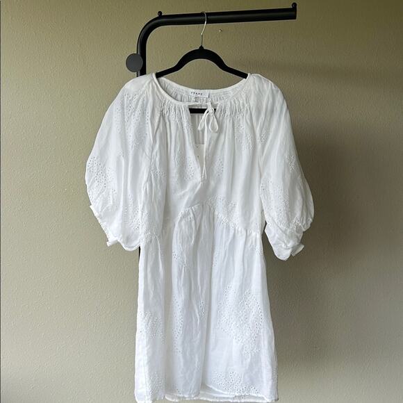 NWT FRAME White Eyelet Puff Sleeve Dress - size Large - Picture 4 of 14